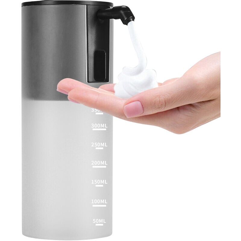 foto del prodotto distributore automatico di sapone schiumogeno, movimento a infrarossi, senza contatto, a batteria, distributore di sapone sanitario, 350 ml, nero