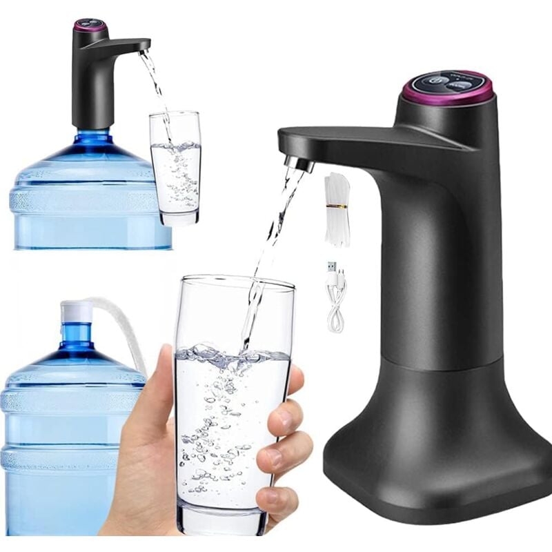 foto del prodotto distributore d acqua elettrico a doppio uso con base di supporto, pompa automatica per bottiglia d acqua potabile con usb universale per campeggio,
