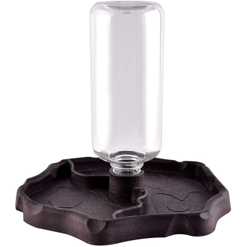 foto del prodotto distributore d'acqua per rettili, abbeveratoio e mangiatoia per tartarughe, accessorio per ciotola per cibo in plastica antitrabocco 2 in 1 - marrone