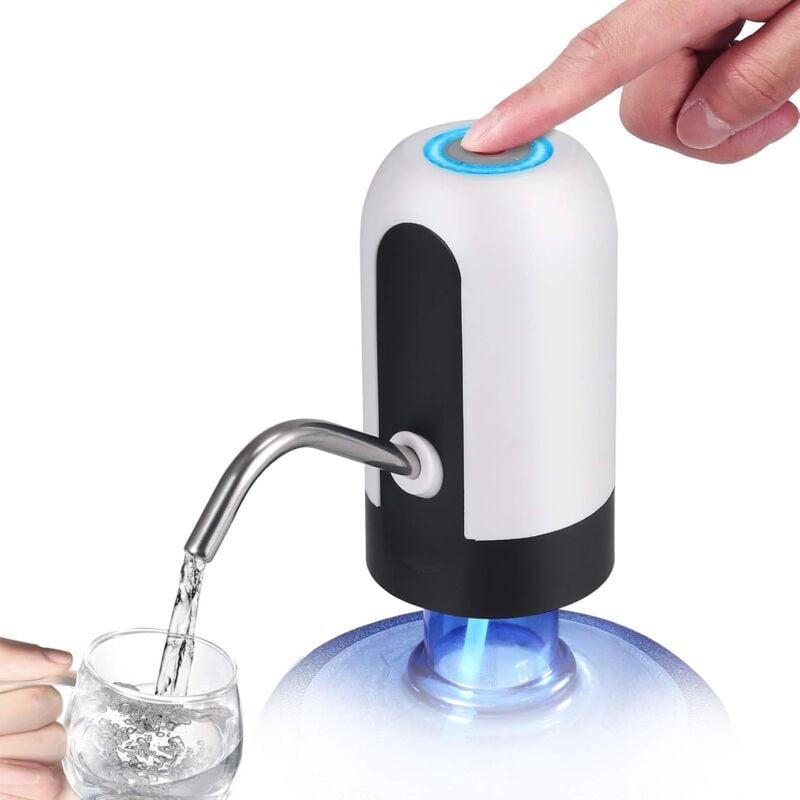 foto del prodotto distributore d acqua, pompa d acqua automatica, distributore d acqua portatile ricaricabile tramite usb, bottiglia per campeggio, casa e ufficio,