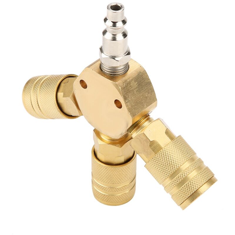 foto del prodotto distributore d aria in ottone da 1 4 di pollice. raccordi per compressore d aria a 3 vie, collettore per compressore d aria esagonale, raccordi a