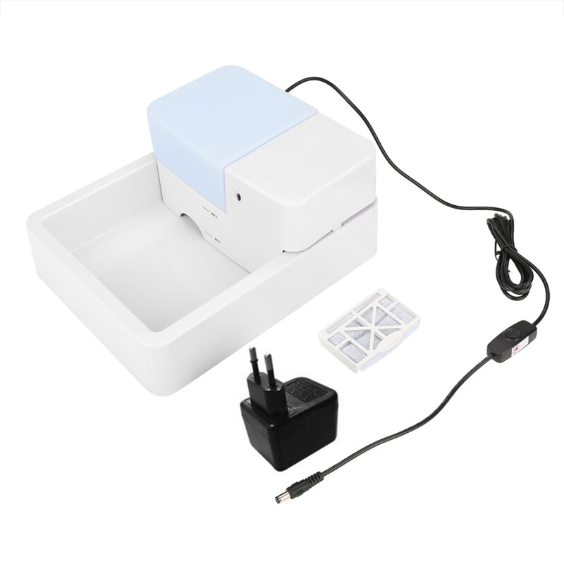 foto del prodotto distributore di acqua per animali domestici, filtro in cotone e alimentatore per cartucce di carbone attivo. la comoda luce a led con flusso di