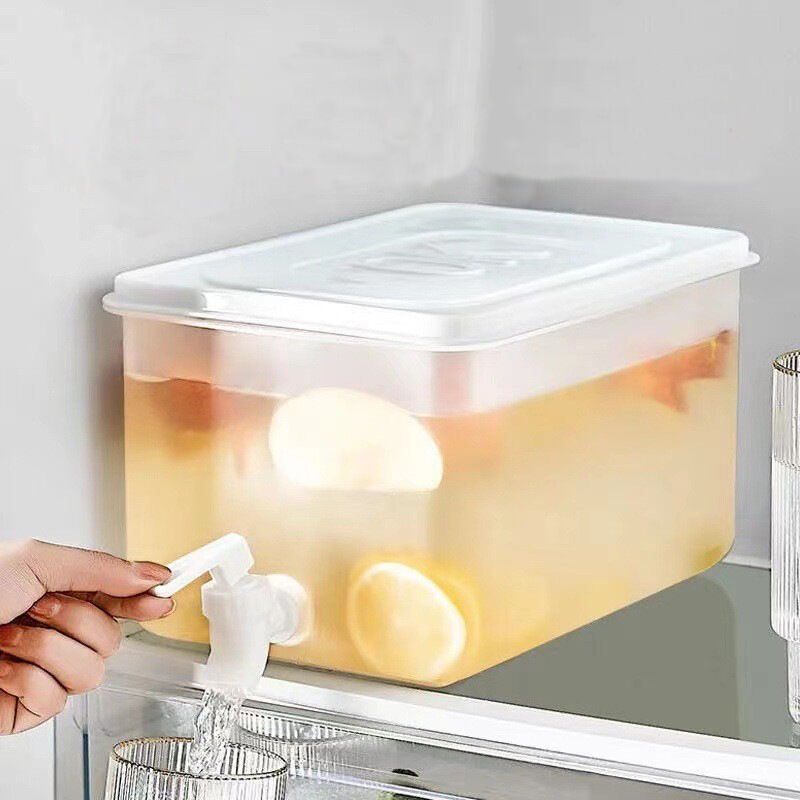 foto del prodotto distributore di bevande con rubinetto, distributore d acqua per frigorifero, distributore d acqua in plastica con coperchio, trasparente, per feste,