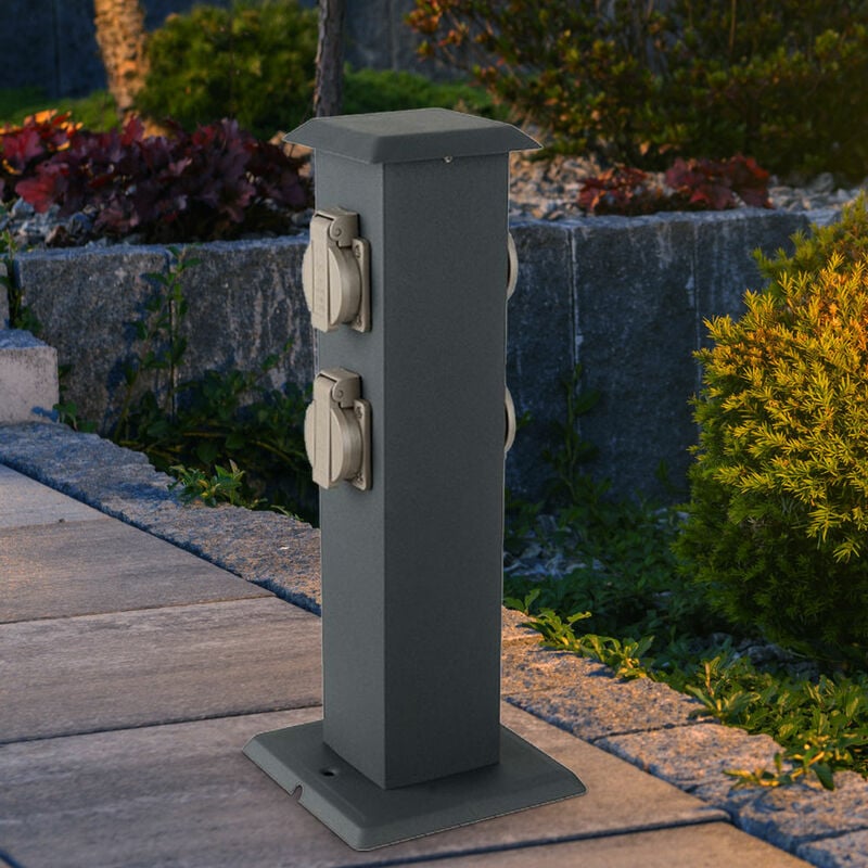 foto del prodotto distributore di energia, presa esterna, presa a colonna, presa da giardino, resistente alle intemperie ip44 4 scomparti, grigio acciaio inossidabile,