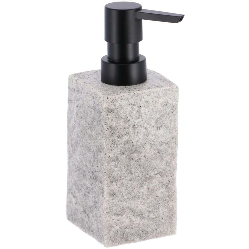 foto del prodotto distributore di sapone 260 ml in poliresina quadrato effetto pietra pompa nero opaco grigio tendance