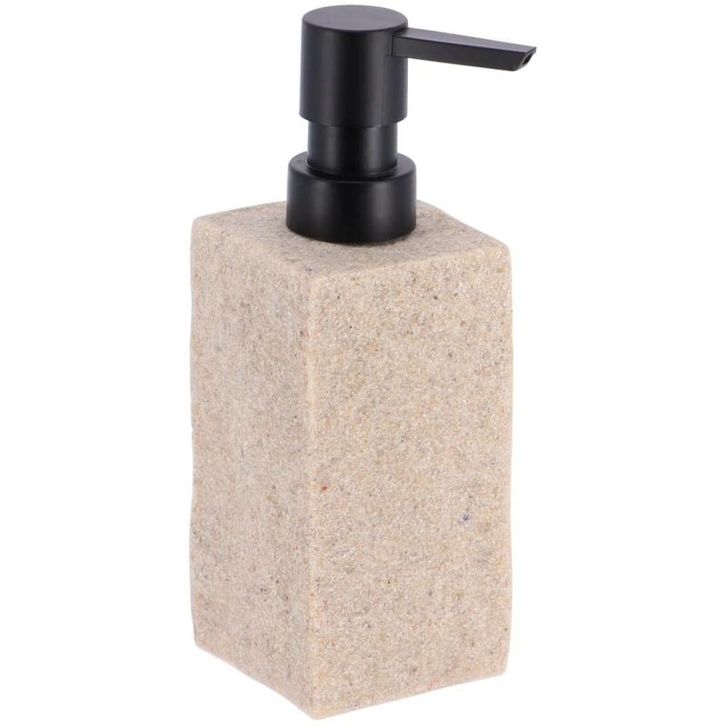 foto del prodotto distributore di sapone 260 ml in poliresina quadrato effetto pietra pompa nero opaco naturale tendance