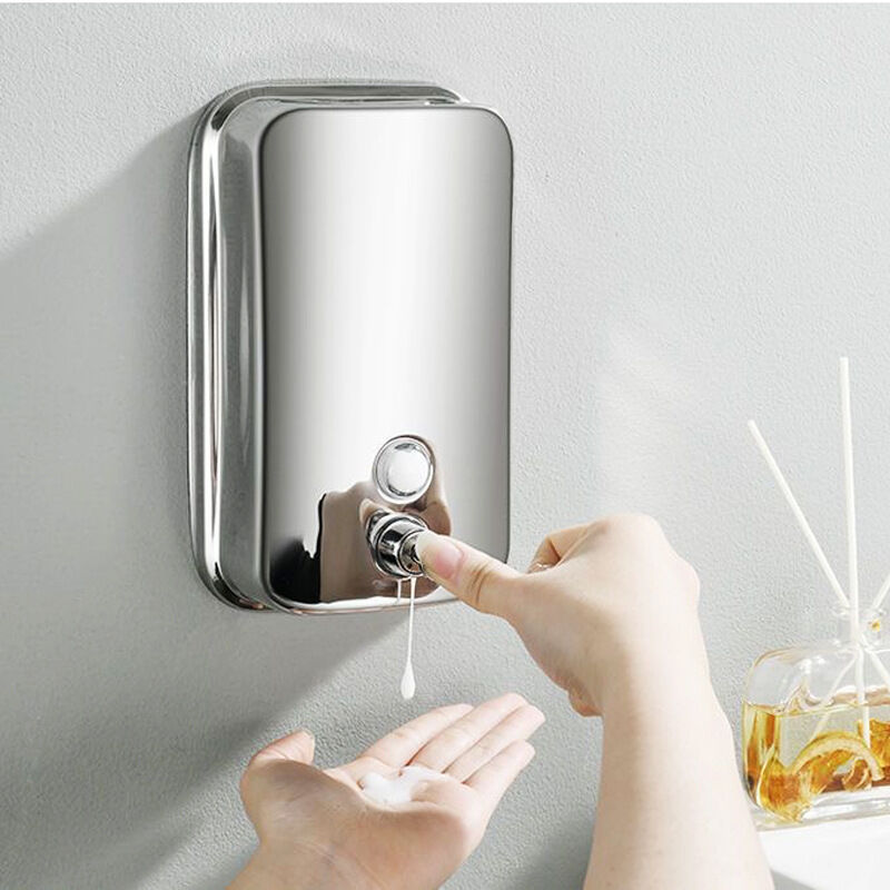 foto del prodotto distributore di sapone a parete, distributore di sapone in acciaio inossidabile da 500 ml, strato protettivo in abs integrato bebusingoto