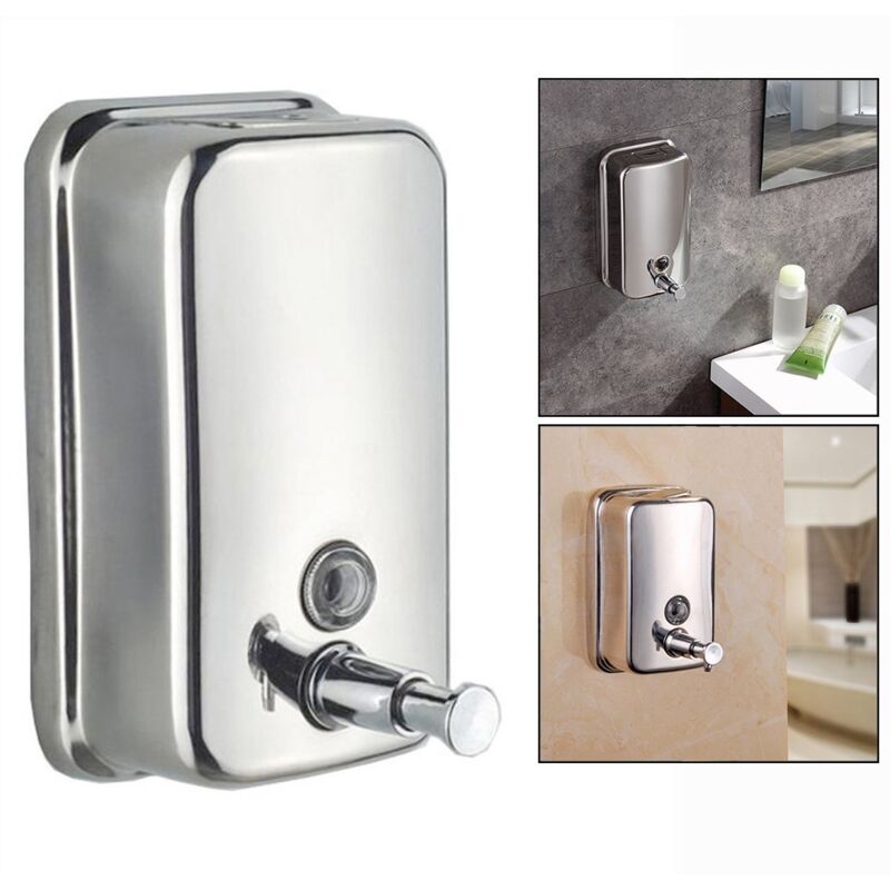 foto del prodotto distributore di sapone a parete, distributore di sapone per bagno o cucina in acciaio inossidabile, scatola di sapone liquido manuale fissa 500 ml 