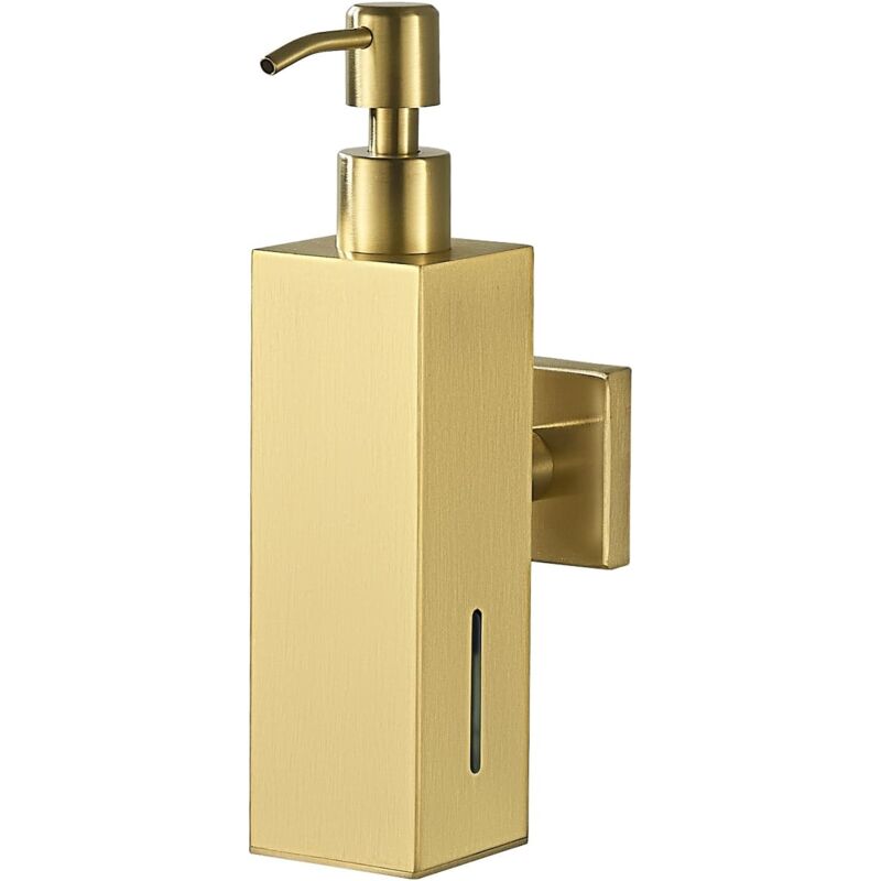foto del prodotto distributore di sapone da bagno a parete in acciaio inox, porta sapone liquido quadrato, oro spazzolato