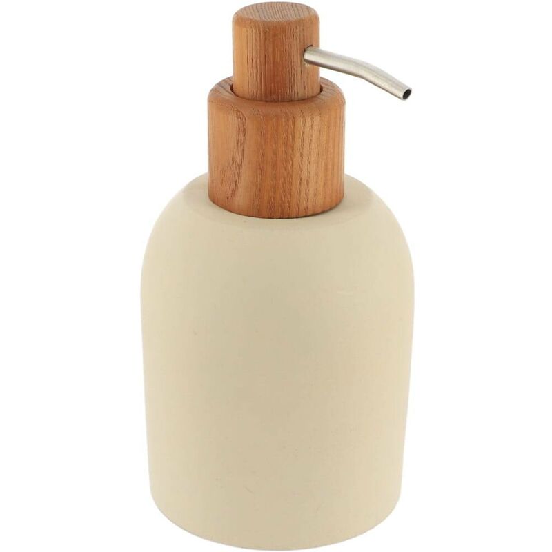 foto del prodotto distributore di sapone in cemento arrotondato con pompa in acacia 230ml beige tendance