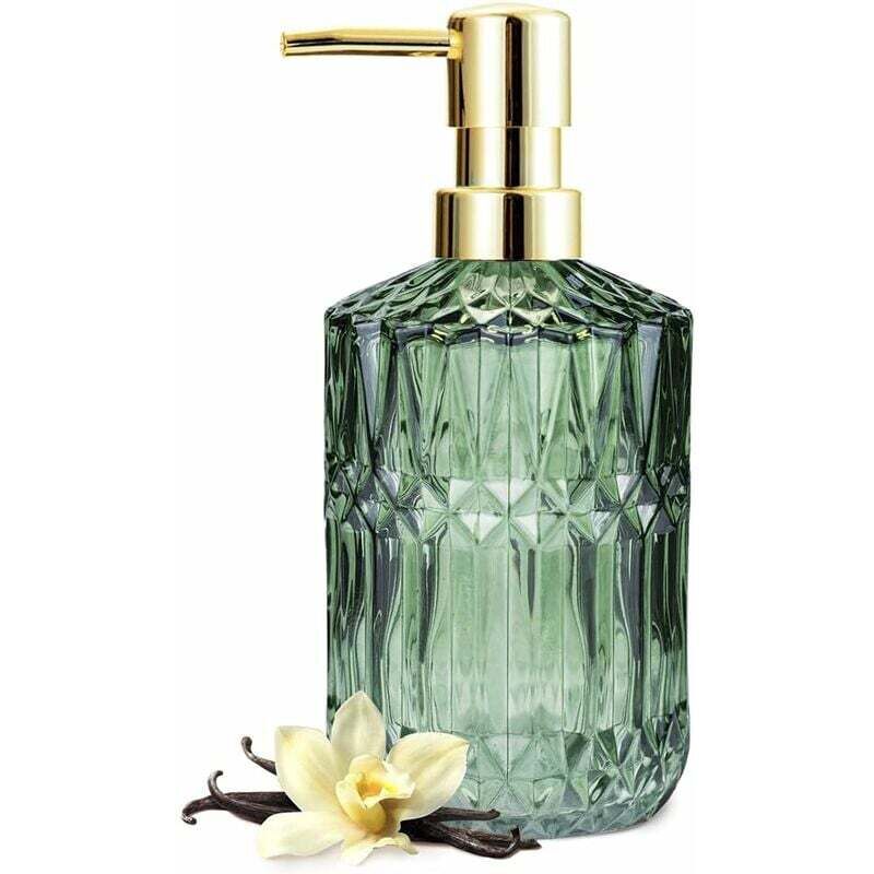 foto del prodotto distributore di sapone in vetro trasparente con pompa in plastica abs, distributore di lozione guazhuni per cucina, bagno verde 
