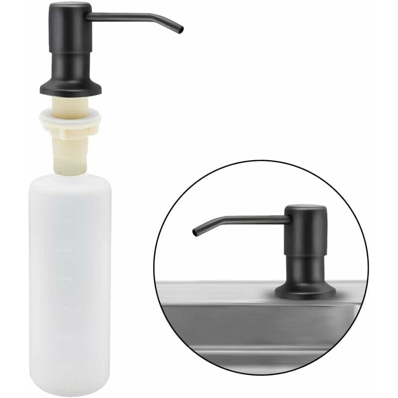 foto del prodotto distributore di sapone per lavello da cucina, distributore di detersivo incorporato in acciaio inossidabile da 350 ml, distributore di sapone