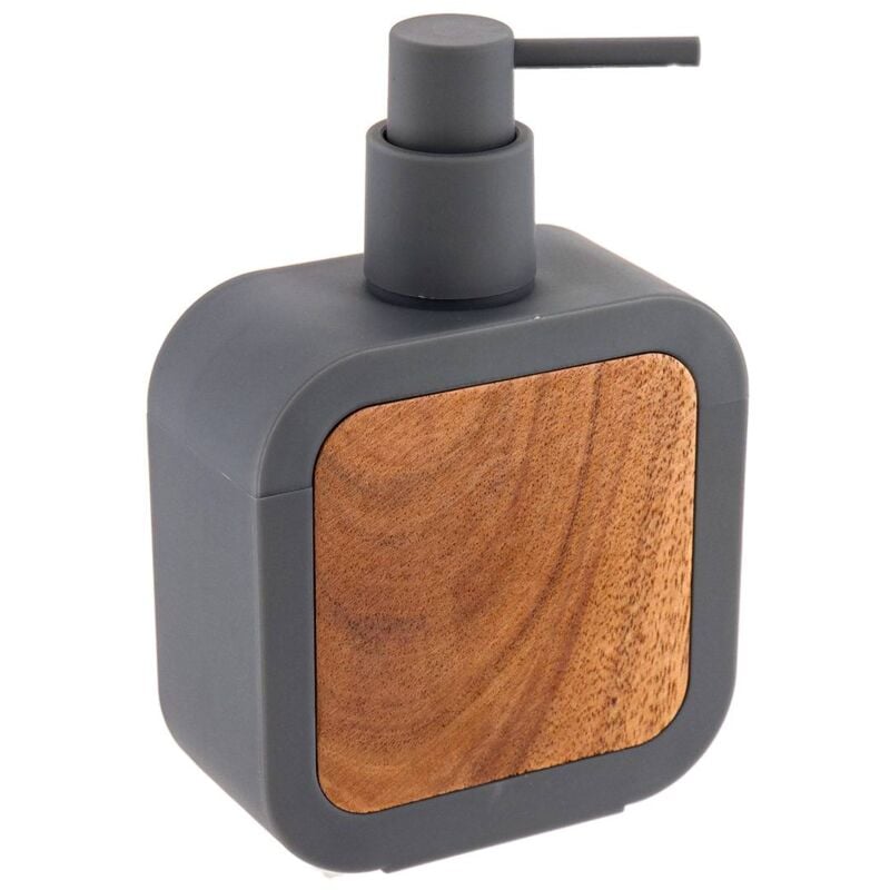 foto del prodotto distributore di sapone quadrato in gomma abs e acacia 350 ml grigio tendance