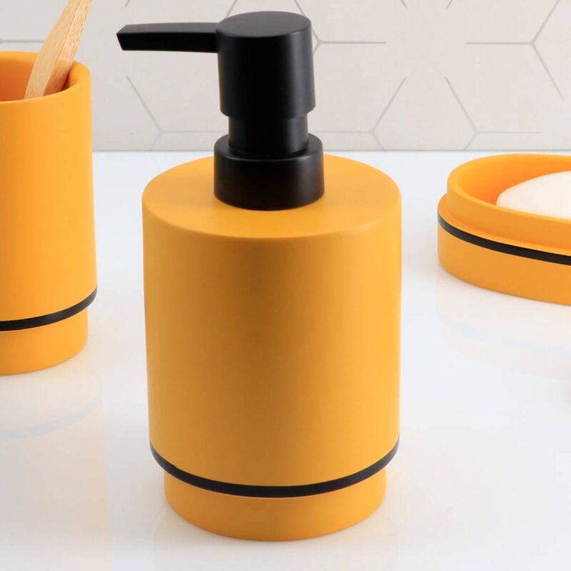 foto del prodotto distributore di sapone rotondo in poliresina 290 ml nero ocra tendance