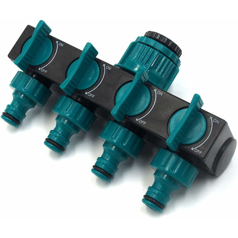 foto del prodotto distributore di tubi da giardino a 4 vie sprinkler splitter strumento per irrigazione da giardino con valvola di intercettazione euro standard