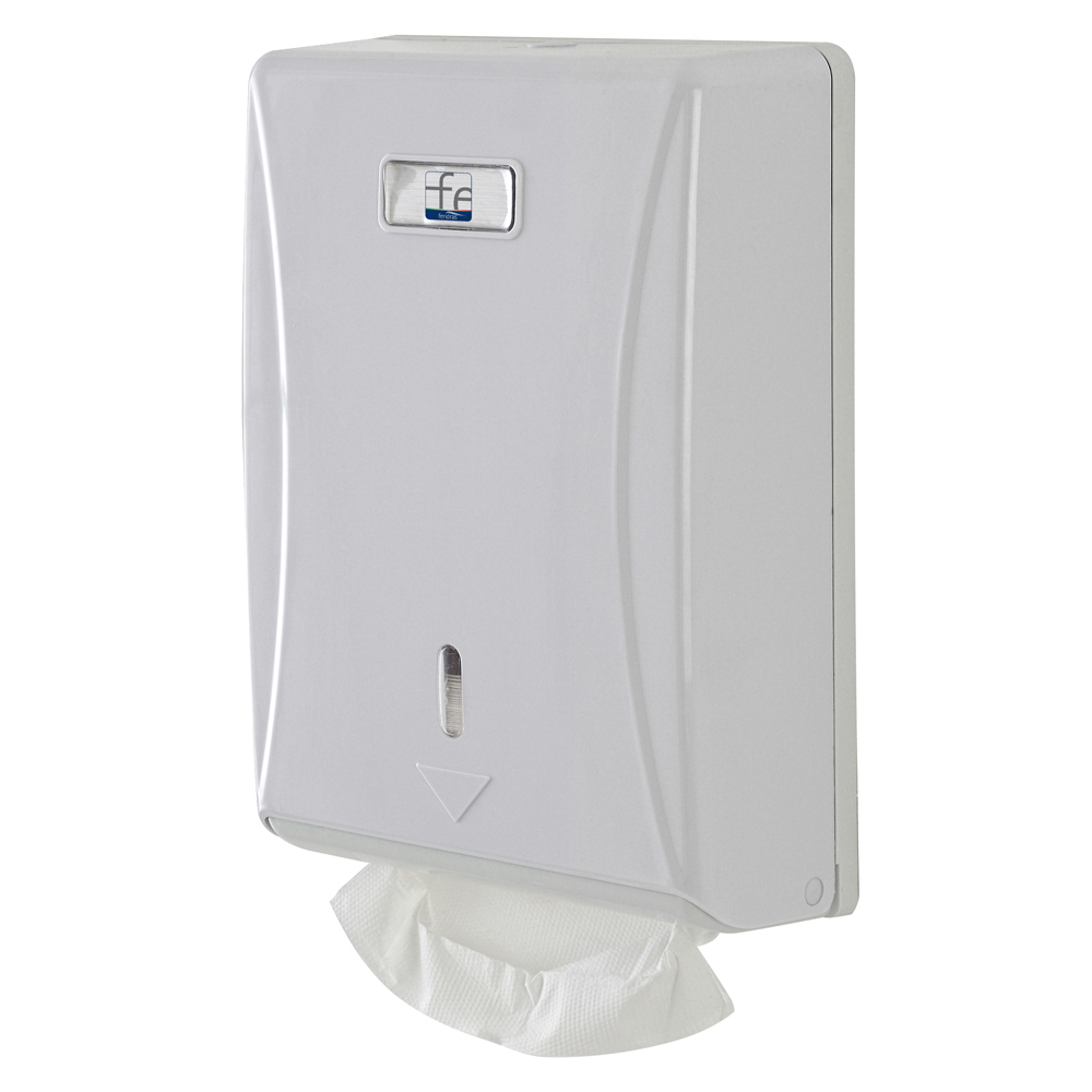 foto del prodotto distributore dispenser salviette carta piegata a muro plastica bianco 36x25x10cm feridras 780009