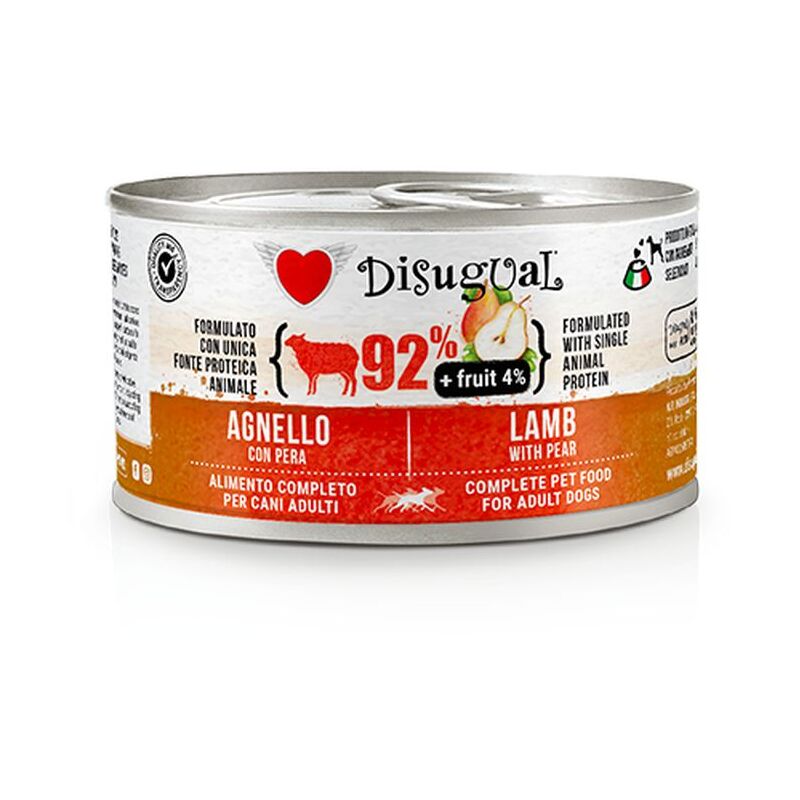 foto del prodotto disugual cane fruit pat monoprotein lattina 150gr agnello e pera