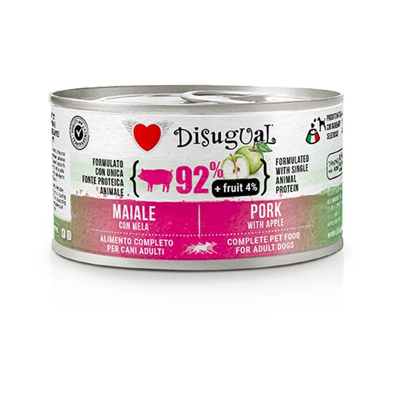 foto del prodotto disugual cane fruit pat monoprotein lattina 150gr maiale e mela