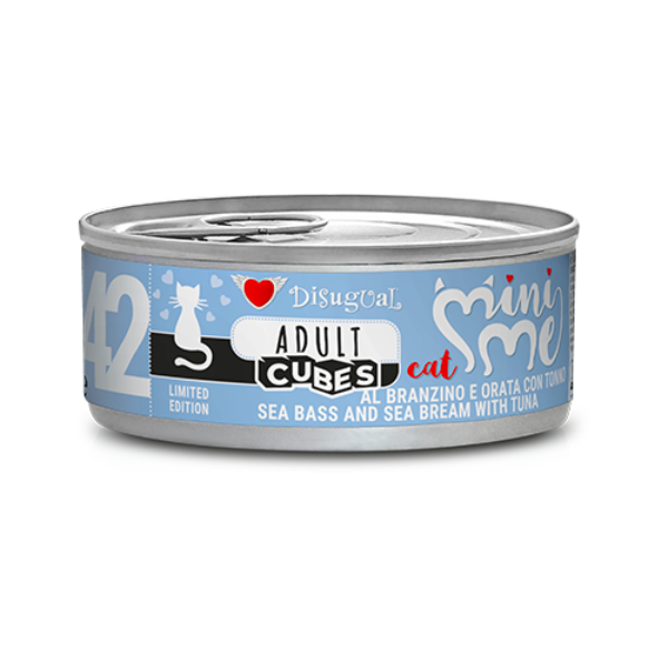 foto del prodotto disugual minime cat adult cubes 85 gr - branzino e orata con sfilaccetti di tonno - confezione da 12 pezzi - cibo umido per gatti - 1 ordine scegli lo sconto bzr5 bzr20 200 punti fedeltà