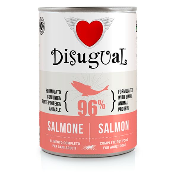 foto del prodotto disugual monoproteico grain free 400 gr salmone confezione da 6 pezzi umido monoproteico cane 1 ordine scegli lo sconto bzr5 bzr20 200 punti fedelt 