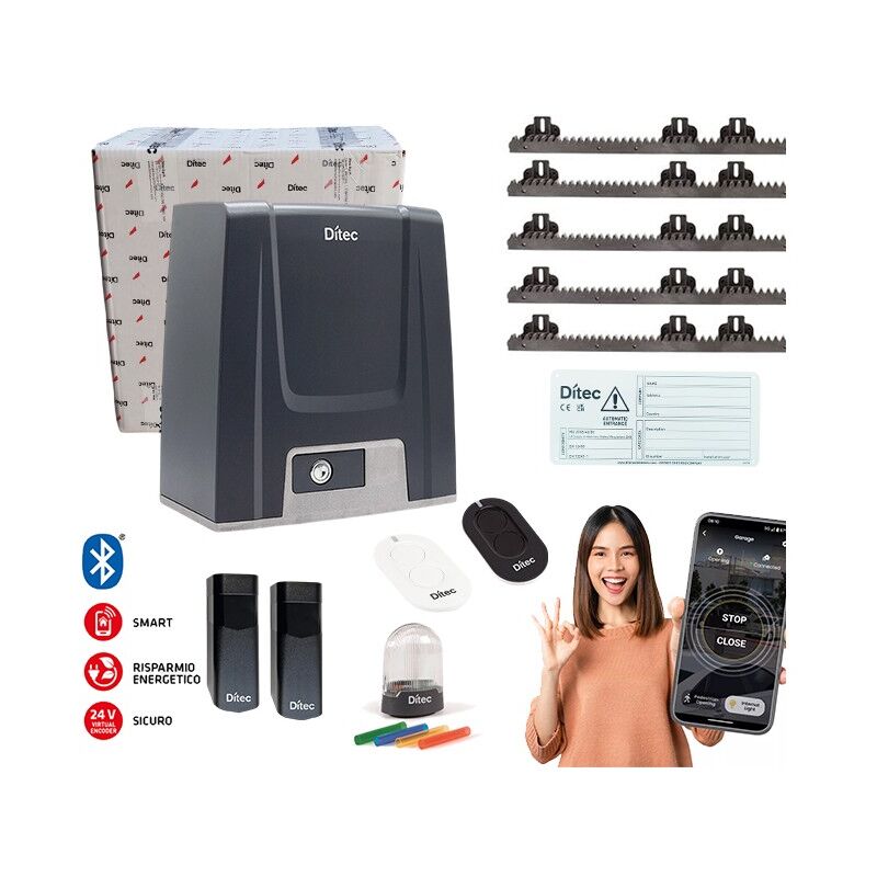 foto del prodotto ditec kit ion 24v 400kg connettivita bluetooth cancello scorrevole dition4bl 5mt cremagliera ml322