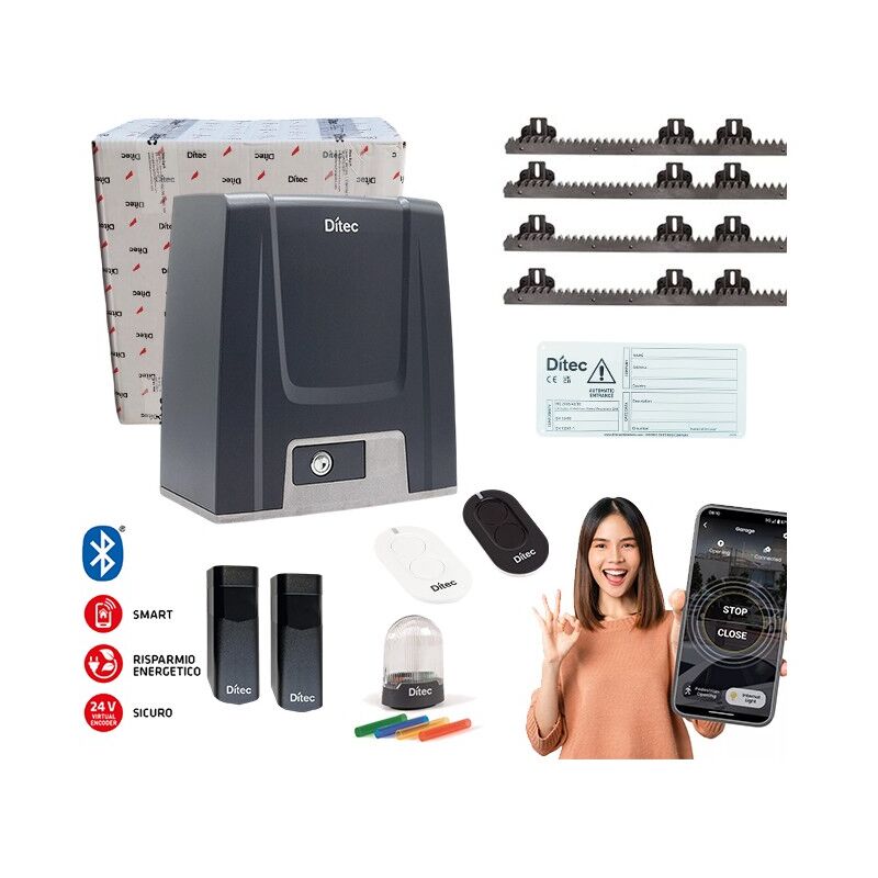 foto del prodotto ditec kit ion 24v 600kg connettivita bluetooth cancello scorrevole dition6bl 4mt cremagliera ml345