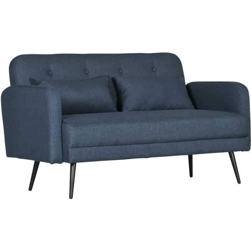 foto del prodotto divanetto 2 posti con rivestimento in tessuto e 2 cuscini blu scuro homcom