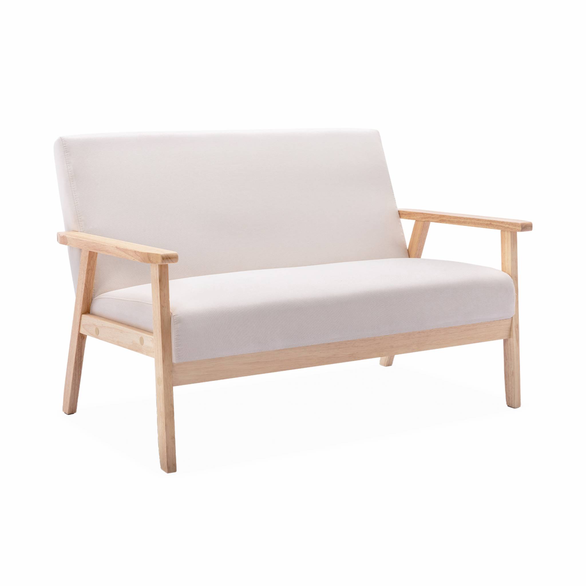 foto del prodotto divanetto a 2 posti in legno e tessuto, stile scandinavo salvaspazio,