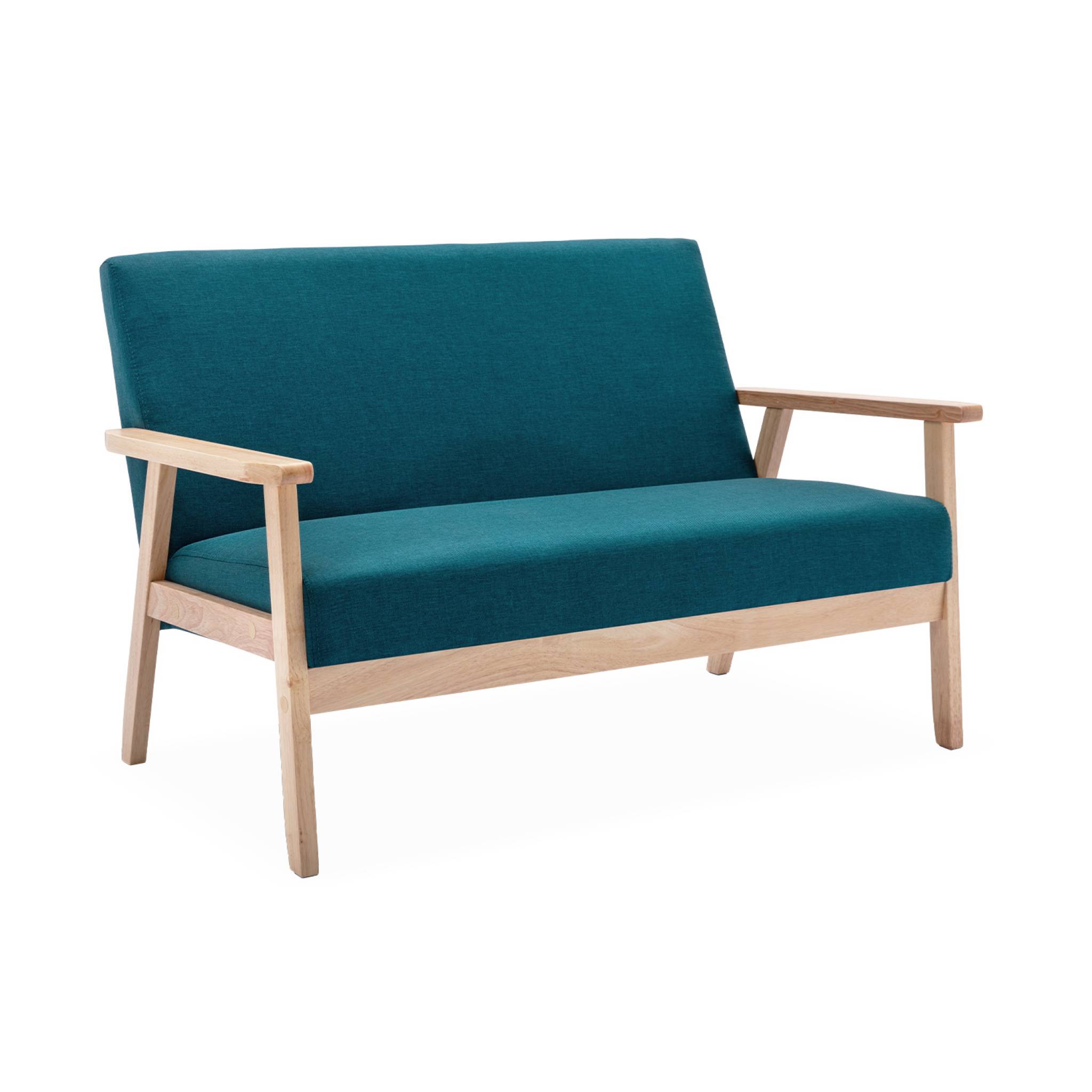 foto del prodotto divanetto a 2 posti in legno e tessuto, stile scandinavo salvaspazio,