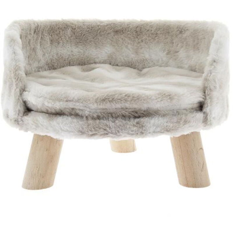 foto del prodotto divanetto con gambe in legno e morbido peluche per cani e gatti