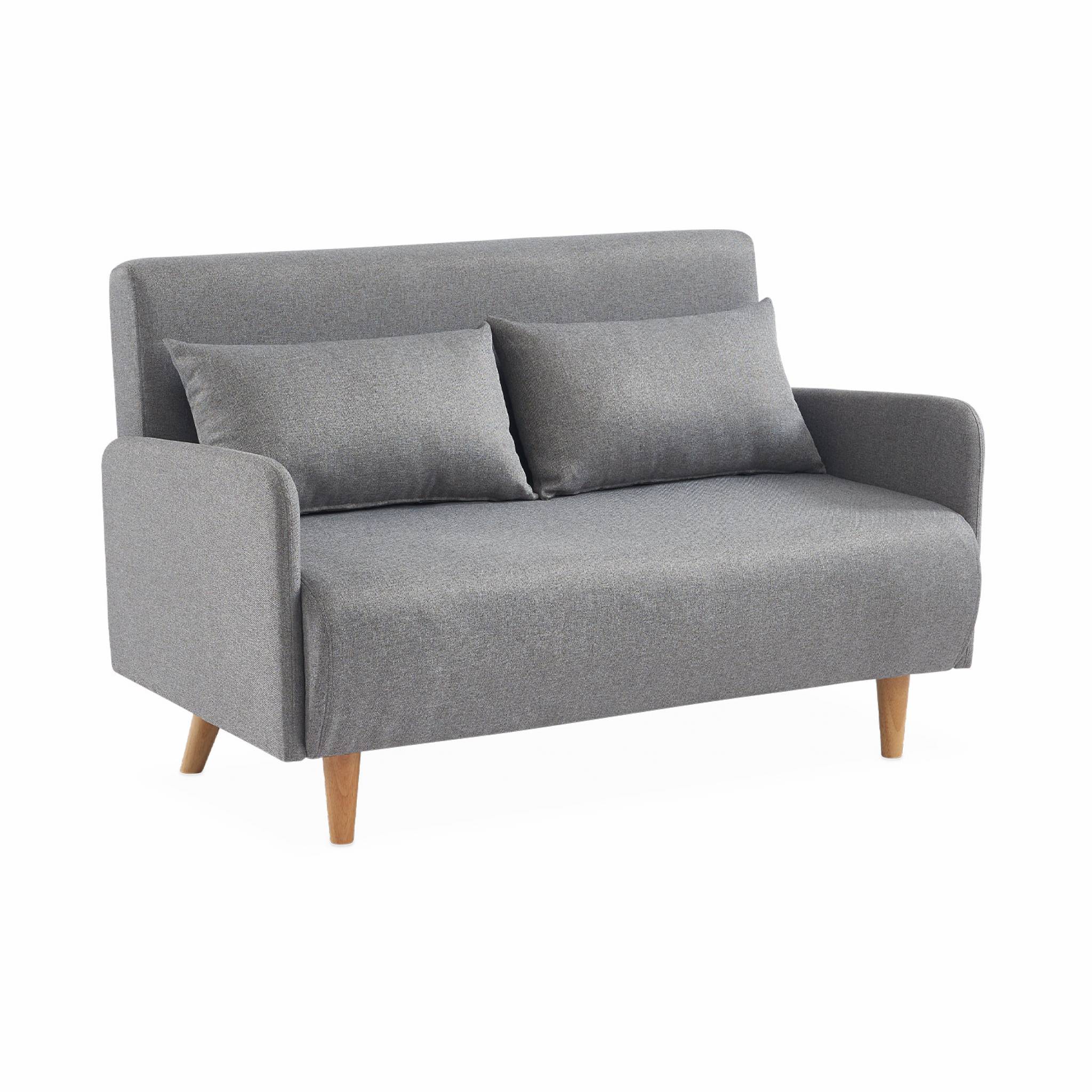 foto del prodotto divanetto letto clic clac 2 posti in tessuto, gambe in legno, grigio