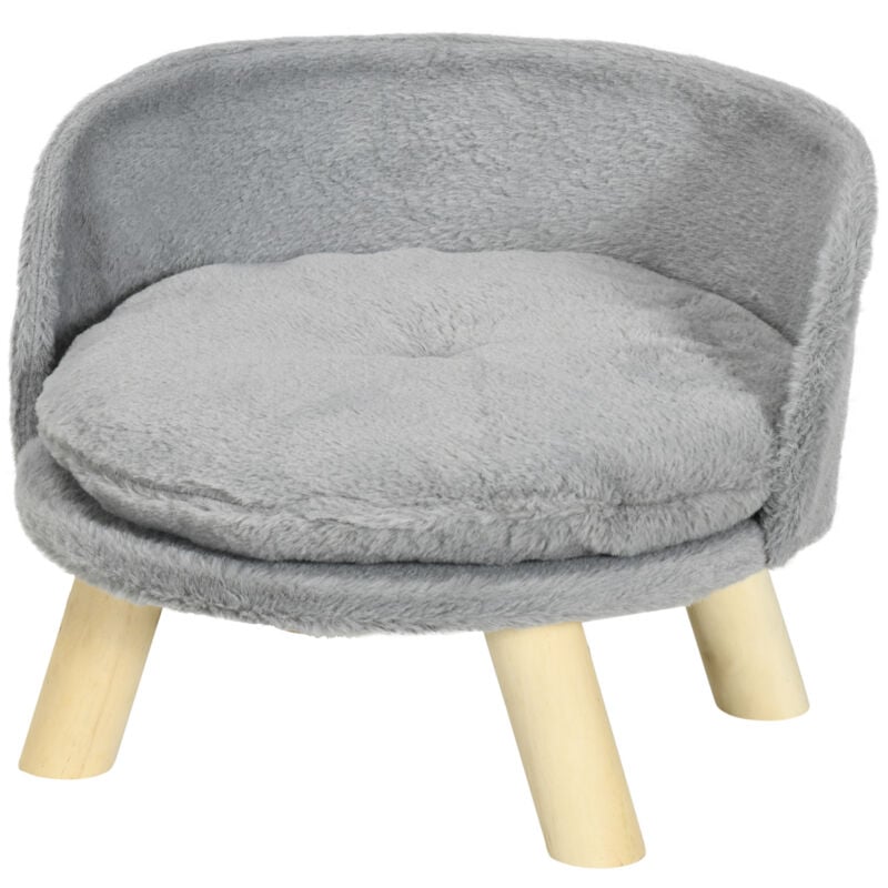 foto del prodotto divanetto per cani rotondo con cuscino 40.5x33 cm grigio e color legno pawhut