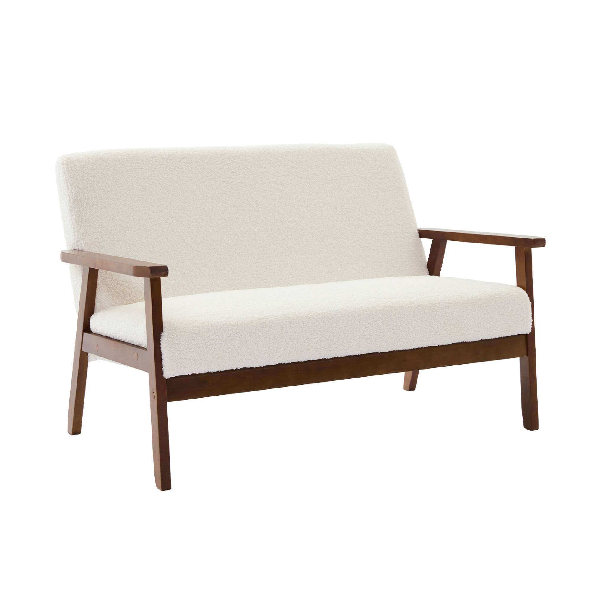 foto del prodotto divanetto tessuto boucl con gambe tinto noce chiaro a 2 posti, crema