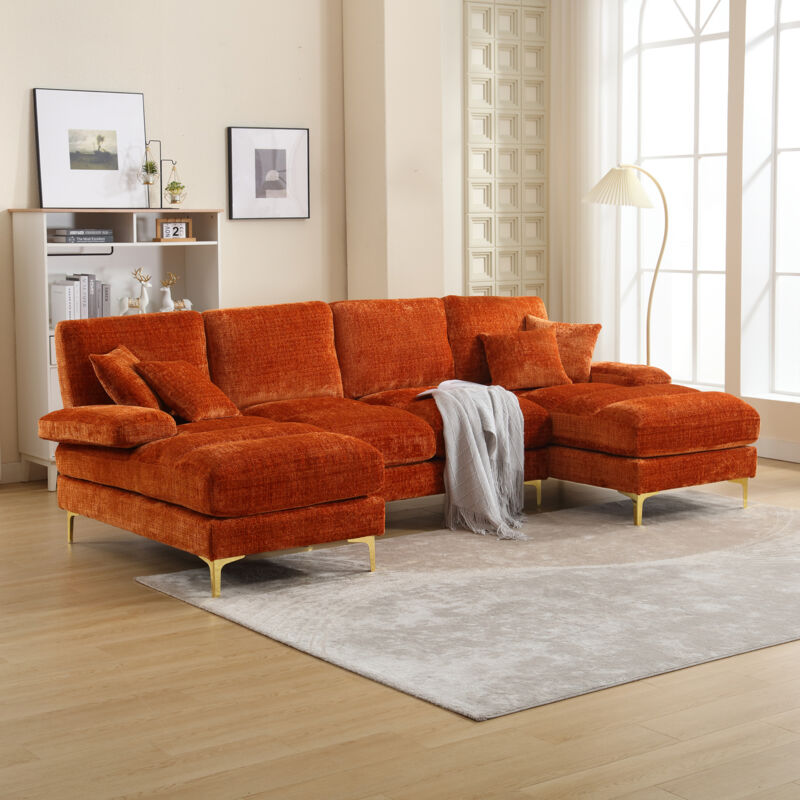 foto del prodotto divani angolari 272x136x88cm con 4 cuscini grandi 2 cuscini piccoli, 4 posti, a forma di u, adatti per soggiorno camera da letto ufficio, tessuto