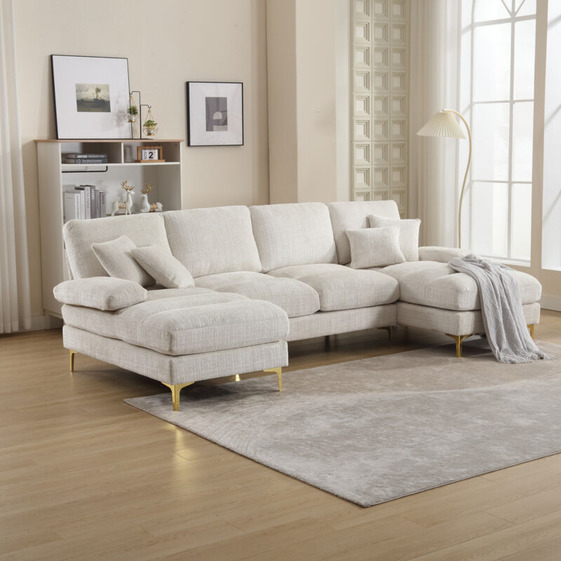 foto del prodotto divani angolari 272x136x88cm con 4 cuscini grandi 2 cuscini piccoli, 4 posti, a forma di u, adatti per soggiorno camera da letto ufficio, tessuto