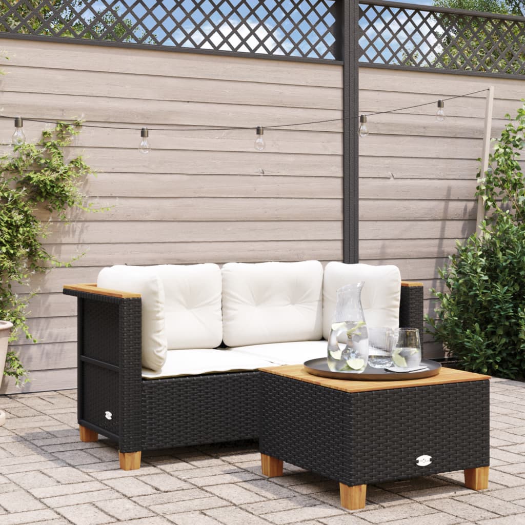 foto del prodotto divani angolari da giardino con cuscini 2pz in polyrattan nero