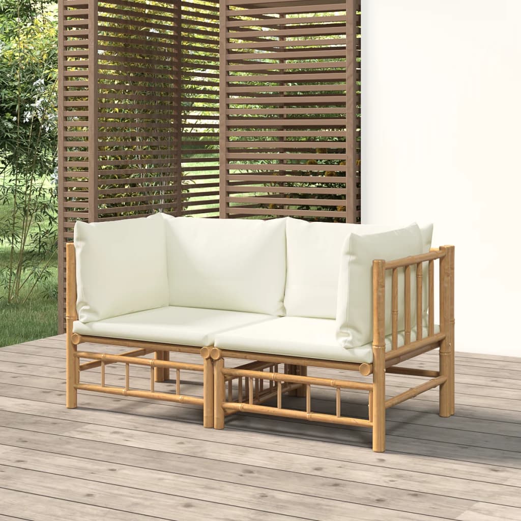 foto del prodotto divani angolari da giardino con cuscini bianco crema 2pz bamb cod mxl 76322