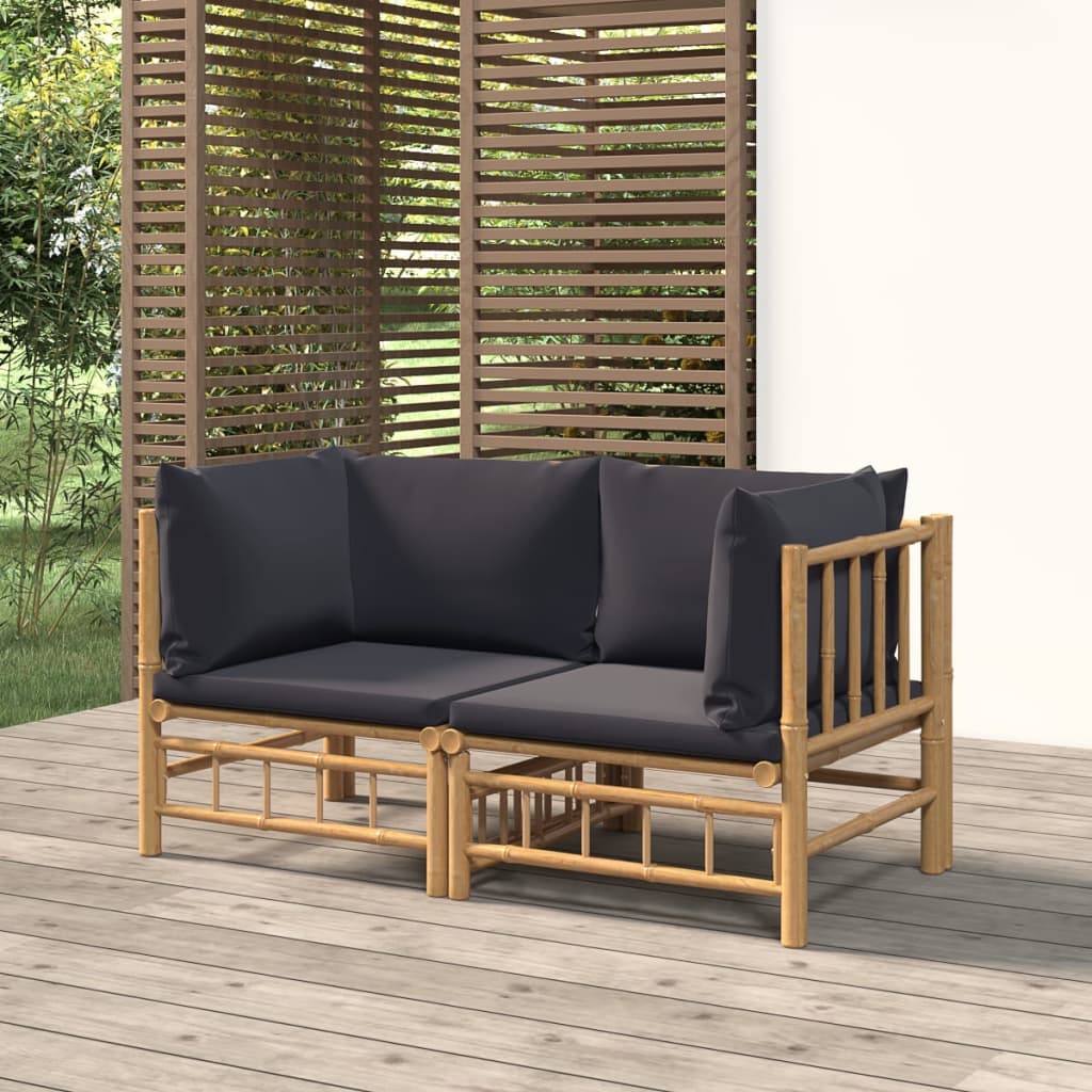 foto del prodotto divani angolari da giardino con cuscini grigio scuro 2pz bamb cod mxl 125091