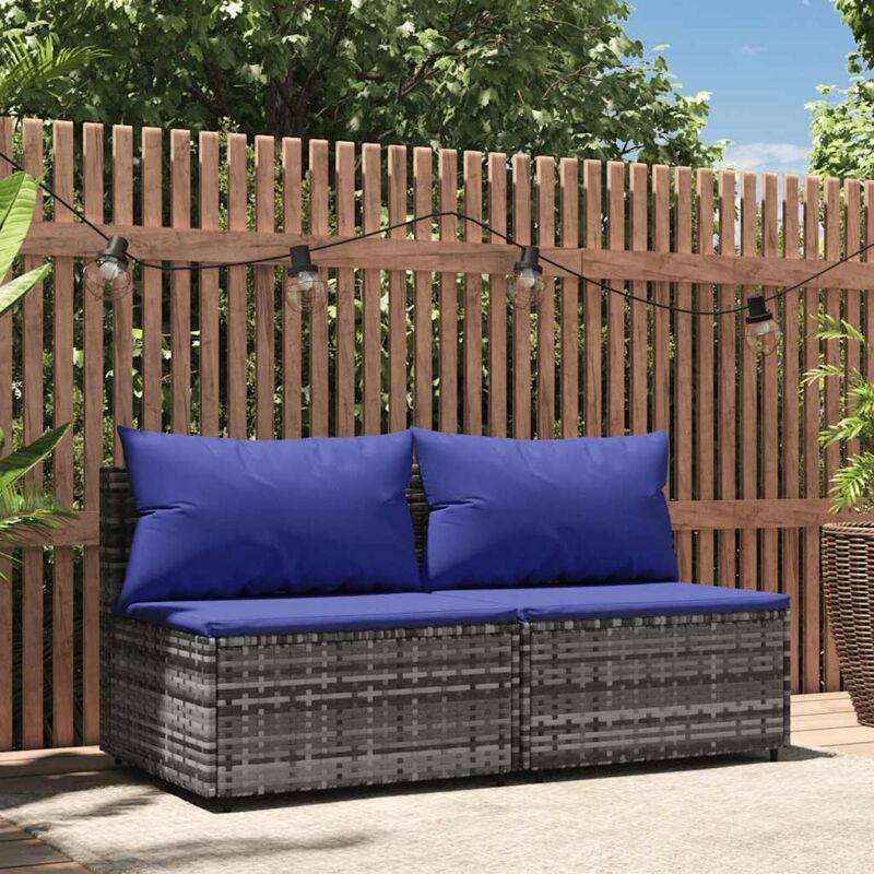 foto del prodotto divani centrali da giardino con cuscini 2pz polyrattan grigio