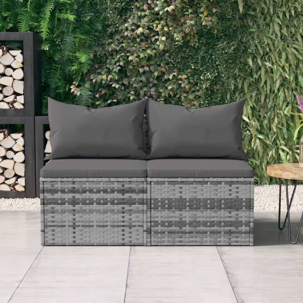 foto del prodotto divani centrali da giardino con cuscini 2pz polyrattan grigio