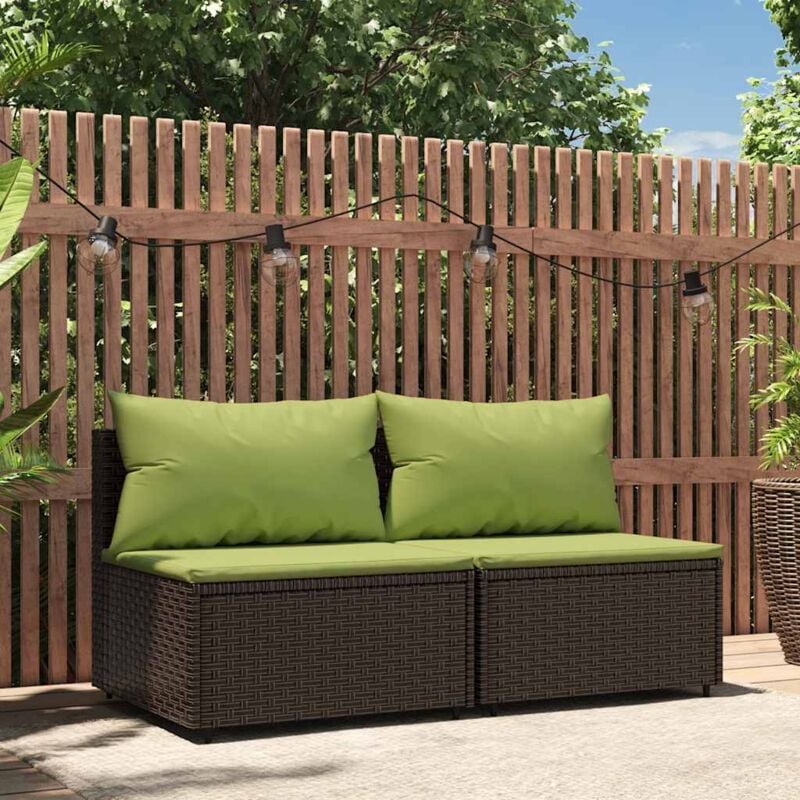 foto del prodotto divani centrali da giardino con cuscini 2pz polyrattan marrone - vidaxl