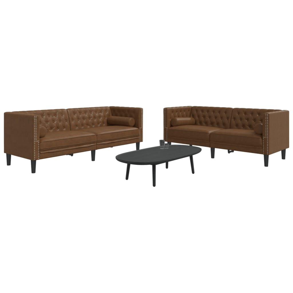 foto del prodotto divani chesterfield 2pz cuscini marrone similpelle scamosciata