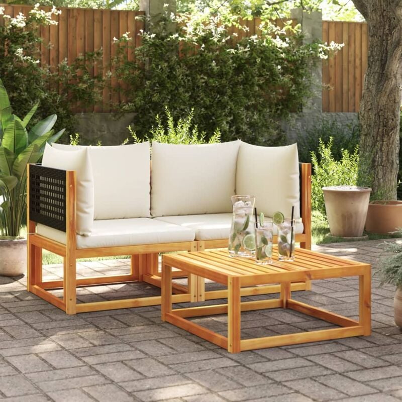 foto del prodotto divani da giardino angolari con cuscini 2 pz in legno di acacia e rattan vidaxl