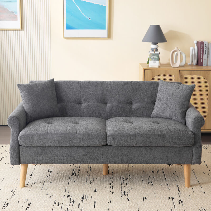 foto del prodotto divani dritti 162x74x77cm, 2 posti, gambe in legno, moderno, soggiorno e camera da letto, ciniglia, grigio