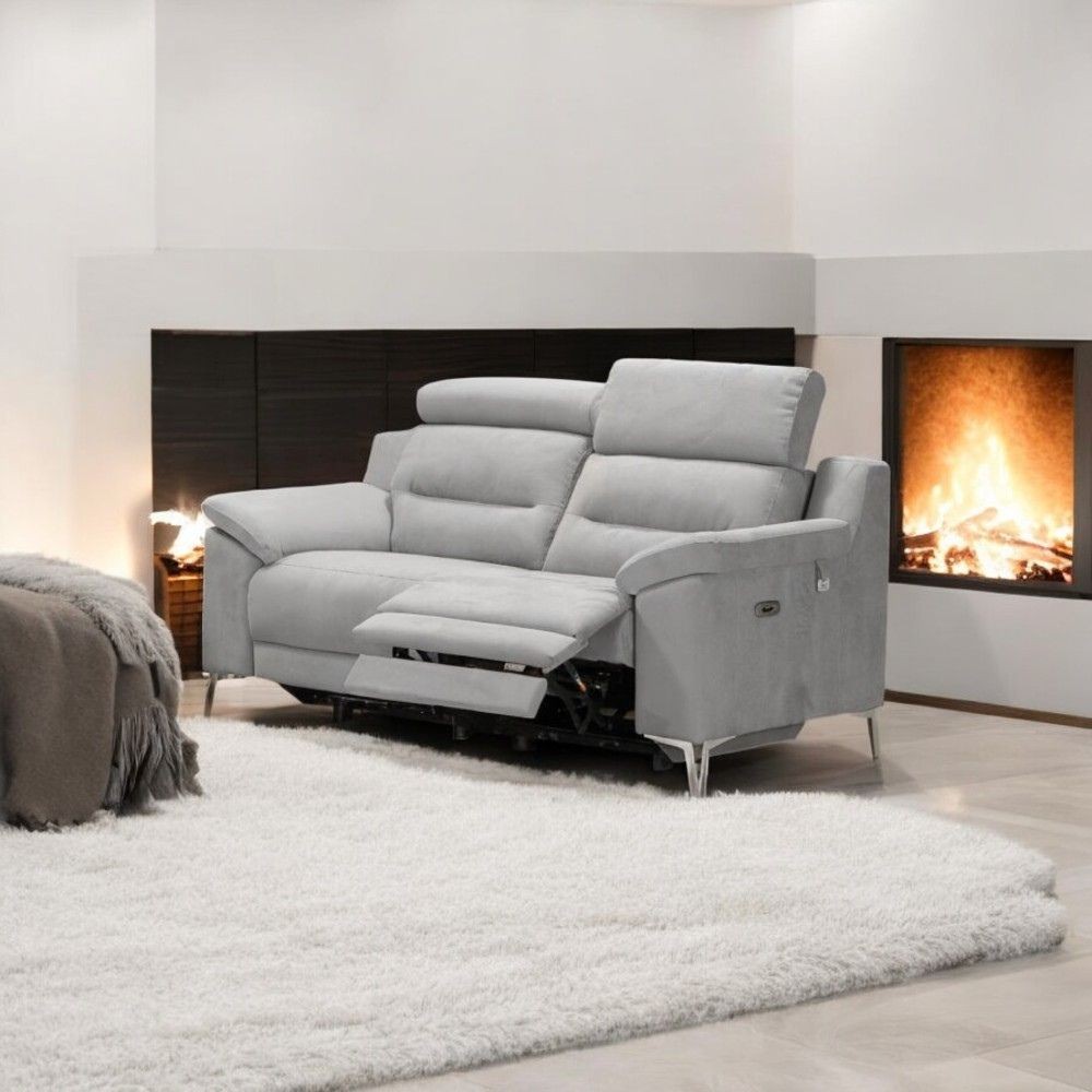 foto del prodotto divani egeo 2 posti con 2 recliner elettrici in tessuto munich 38 grigio