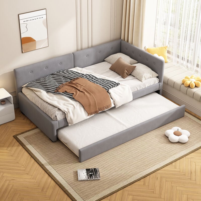 foto del prodotto divani letti 90x200 cm, letto singolo con letto estraibile, letto per adulti, letto per bambini, senza materasso, grigio