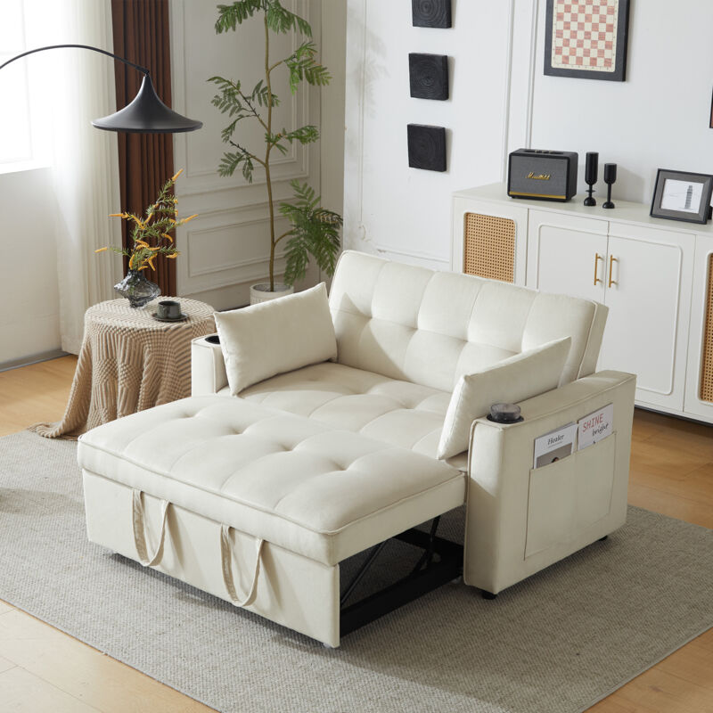 foto del prodotto divani letti pieghevole, schienale regolabile in 3 posizioni, con portabicchieri e cuscino, velluto, beige