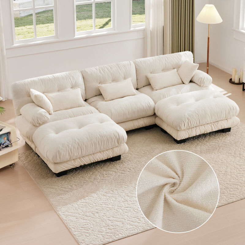 foto del prodotto divani modulare angolare 5 posti in velluto, extra grande, imbottitura in memory foam, design ergonomico, braccioli comodi, struttura robusta, beige