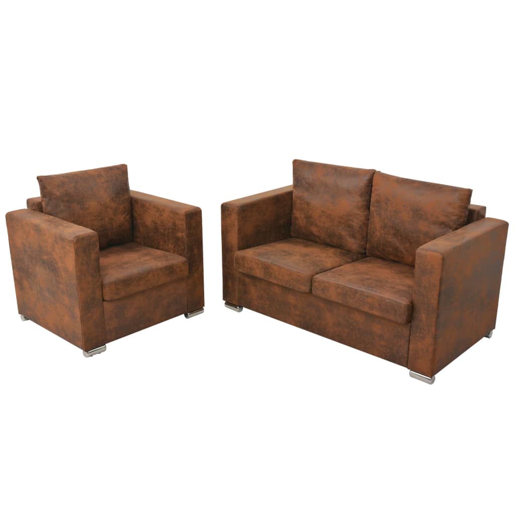 foto del prodotto divani set 2 pz in pelle scamosciata artificiale cod mxl 24636
