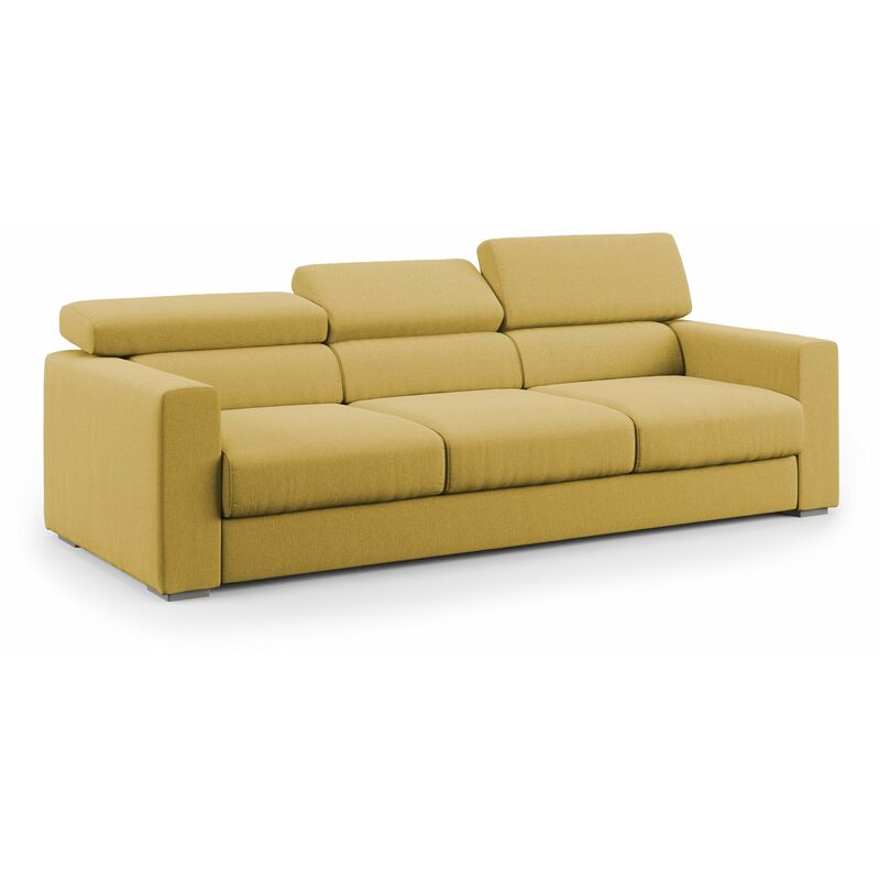 foto del prodotto divani.store dylan divano a 3 sedute con estraibile a cassettone in tessuto simil cotone impermeabile t13 240 cm giallo